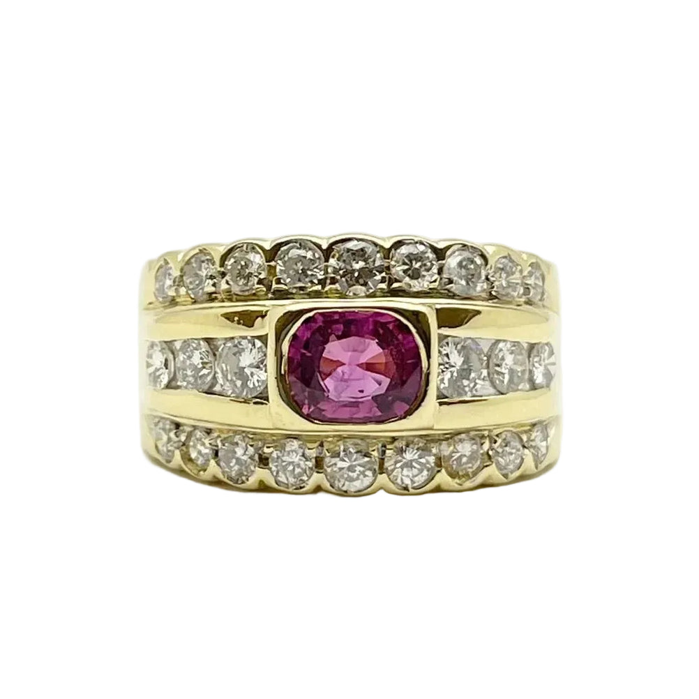 Band Ring in Yellow Gold, Rubies, and Diamonds