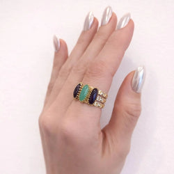 Yellow Gold Ring with Chalcedony and Garnets