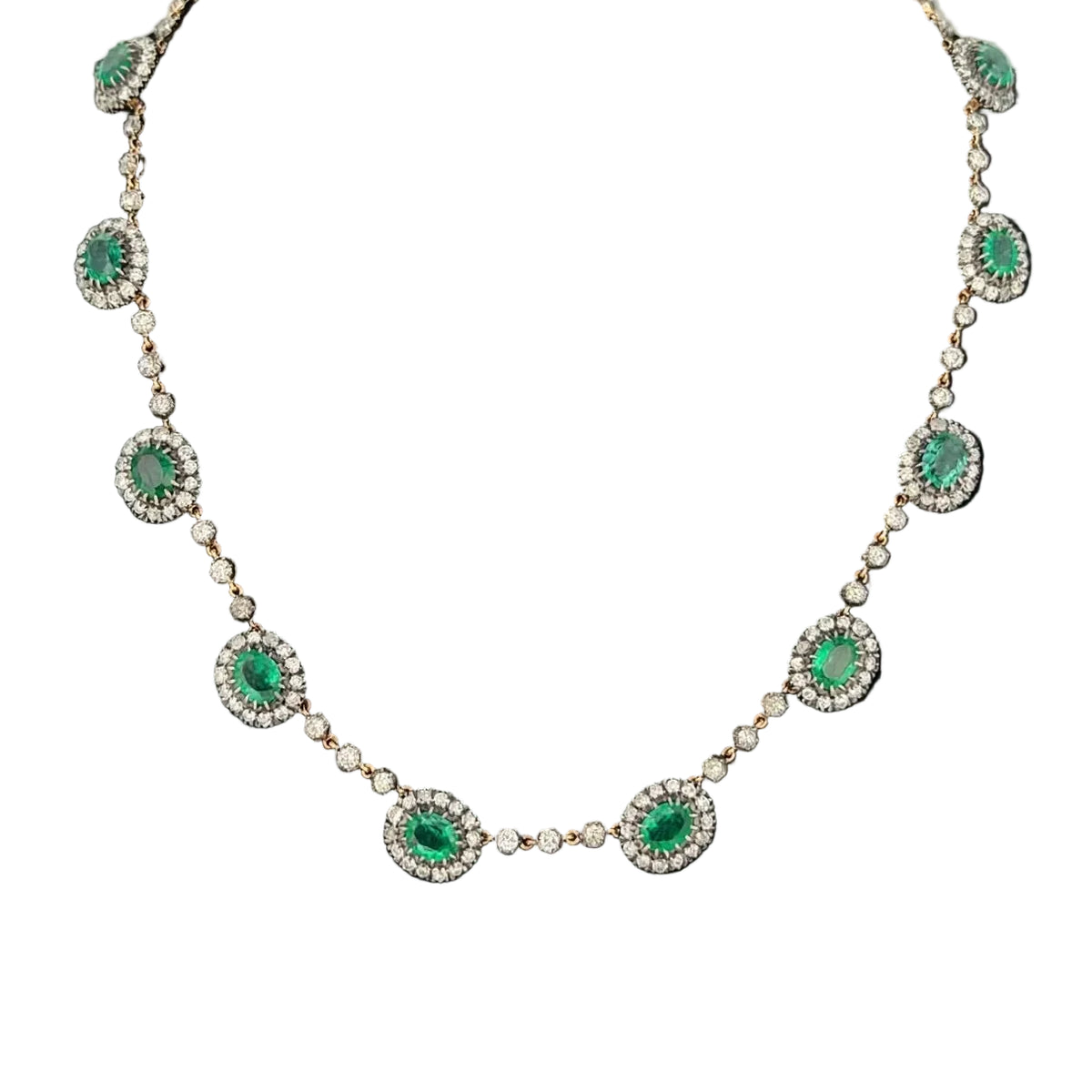 "Rivière" Necklace with Emeralds and Diamonds