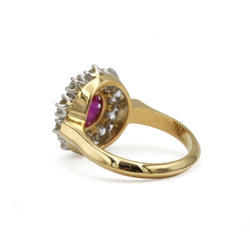 Marguerite Ring in yellow gold, platinum, rubies, and diamonds