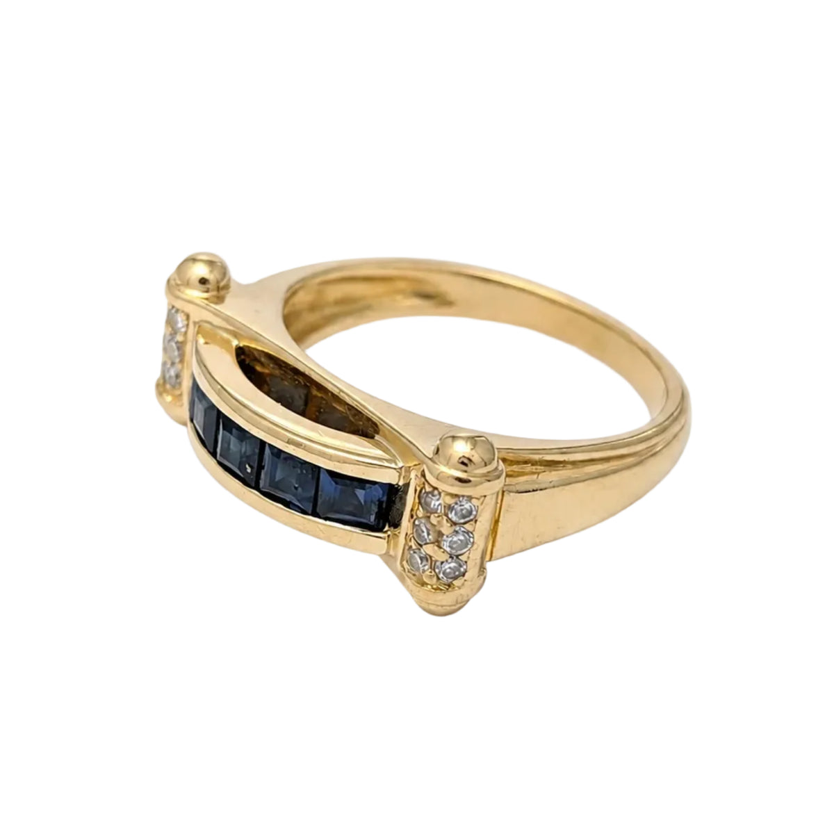 Yellow Gold Bangle Ring with Sapphires and Diamonds