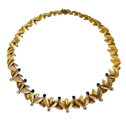 VAN CLEEF & ARPELS Choker Necklace with Yellow Gold Leaves, Sapphires, and Diamonds