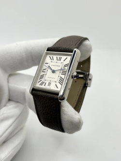 CARTIER "Tank Solo XL" Watch in Stainless Steel and Leather