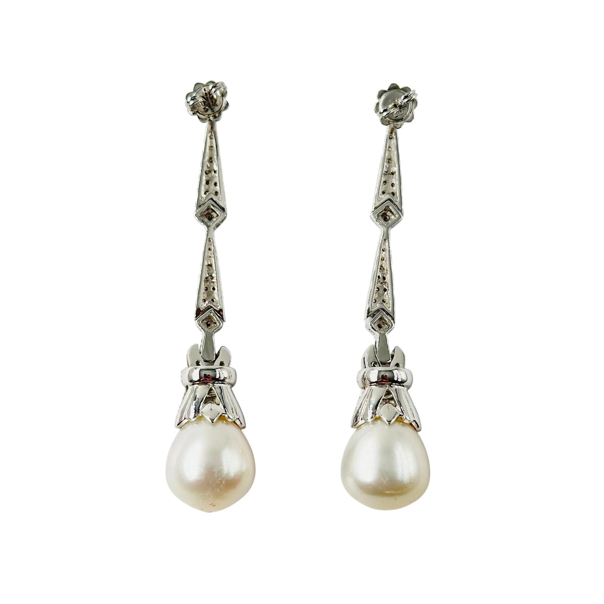 White Gold Drop Earrings with Pearls and Diamonds