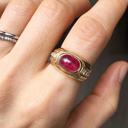 Yellow Gold Bangle Ring with Rubies and Diamonds
