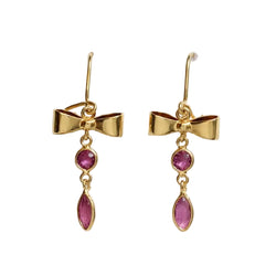 Yellow Gold Drop Earrings with Pink Gemstones