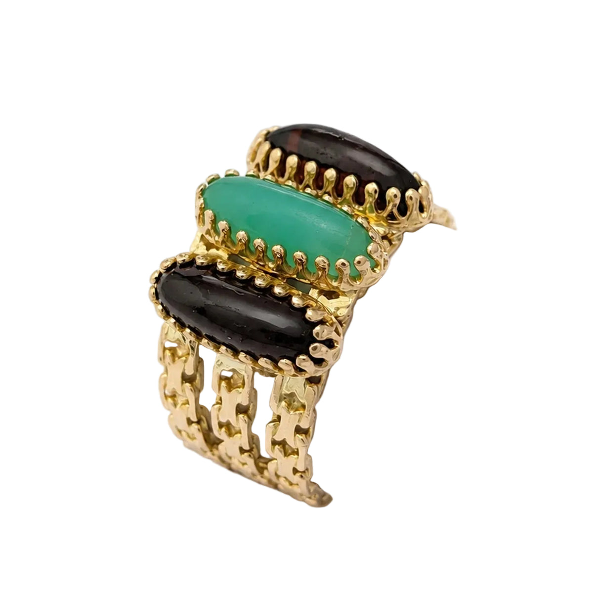 Yellow Gold Ring with Chalcedony and Garnets