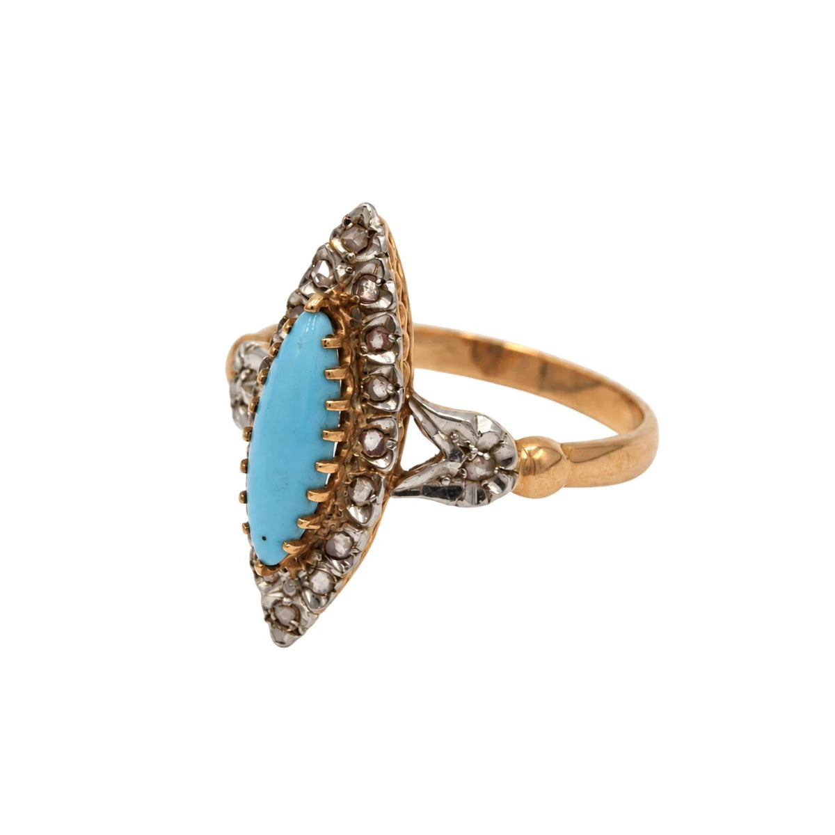 Marquise Ring in White gold, Rose gold, Turquoise, and Diamonds