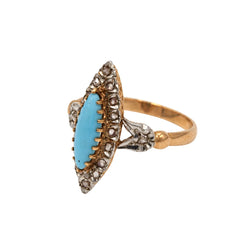 Marquise Ring in White gold, Rose gold, Turquoise, and Diamonds