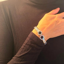 BULGARI "Bvlgari Bvlgari" Bangle Bracelet in Stainless Steel and Onyx