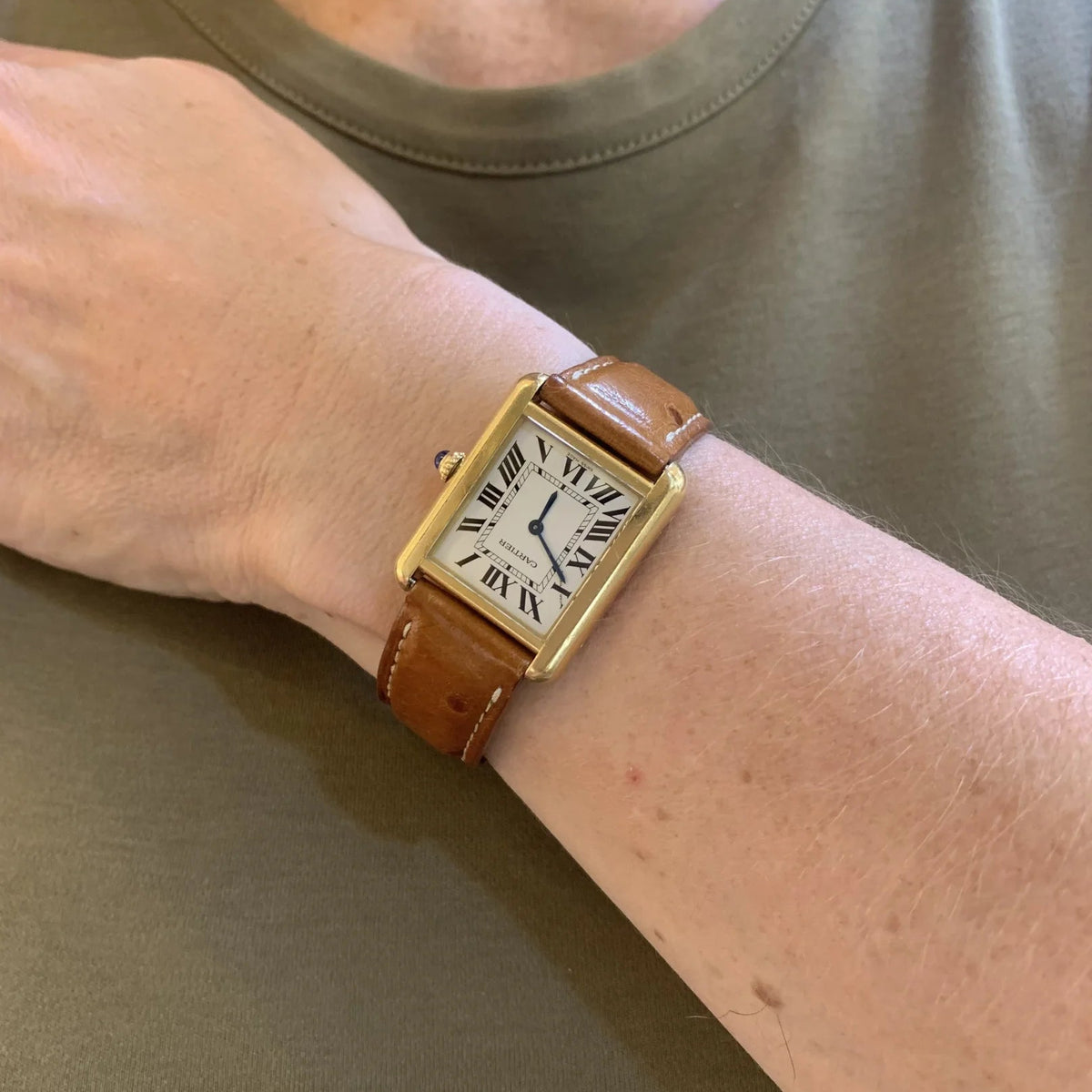 Montre CARTIER Tank Solo en or jaune, acier et cuir