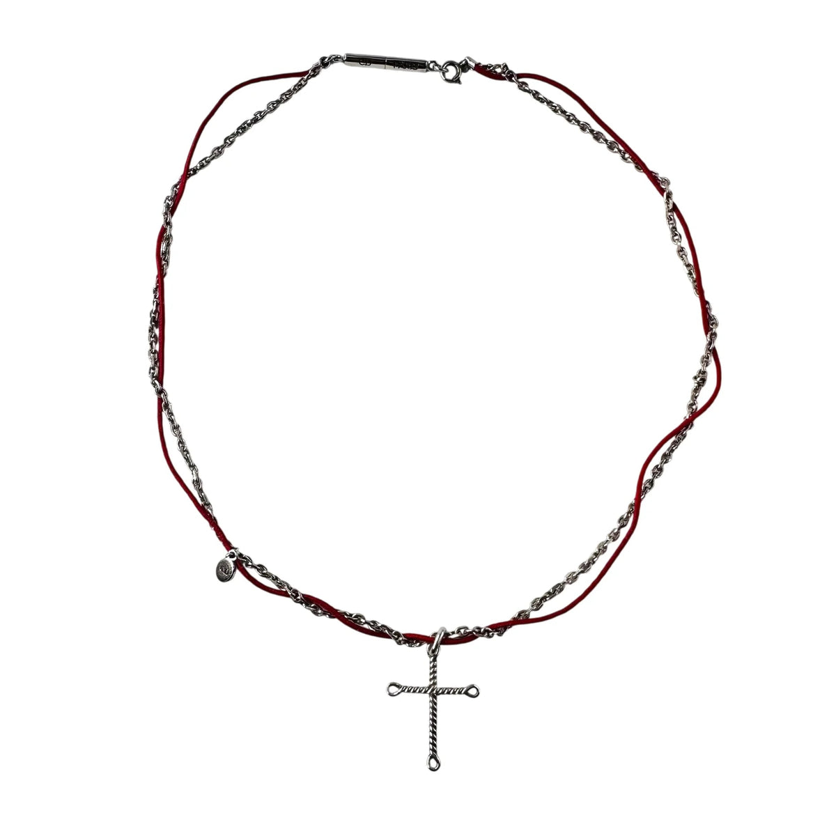 DIOR Silver Cross Pendant Necklace with Cord
