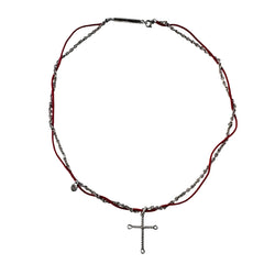 DIOR Silver Cross Pendant Necklace with Cord