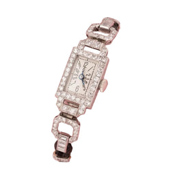 Watch in white gold, platinum, and diamonds