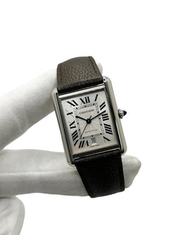 CARTIER "Tank Solo XL" Watch in Stainless Steel and Leather