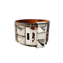 HERMÈS "Dog Collar" Leather and Steel Cuff Bracelet