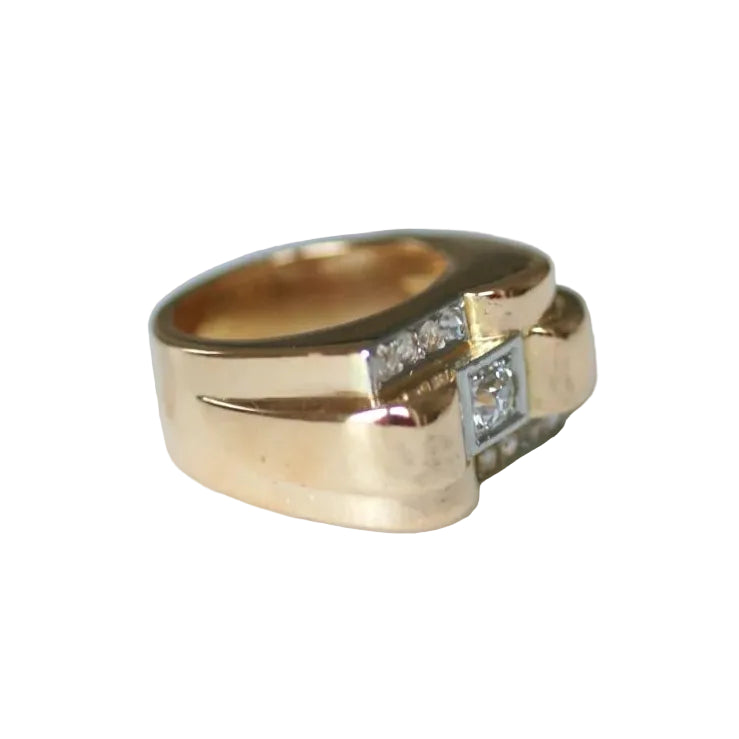 Tank Ring in Rose gold, Platinum, and Diamonds
