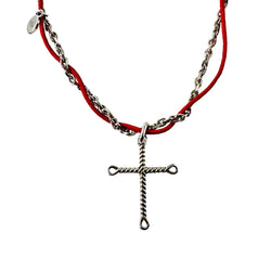 DIOR Silver Cross Pendant Necklace with Cord