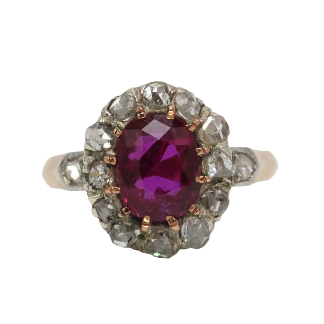 Marguerite Ring in yellow gold, Platinum, Rubies, and Diamonds