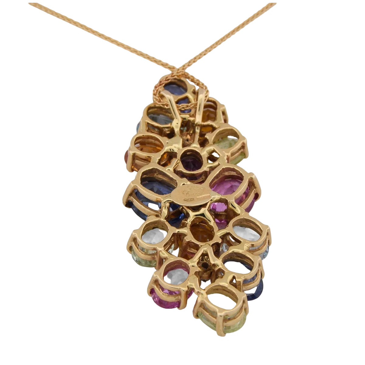 Collier Pendentif TREA en or jaune, aigue-marine, topaze, quartz citrine, tourmaline, aventurine et diamants
