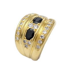 Yellow Gold Band Ring with Sapphires and Diamonds