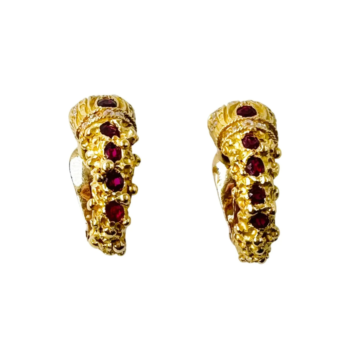 Lion's Head Hoop Earrings in Yellow gold, Rubies, and Diamonds
