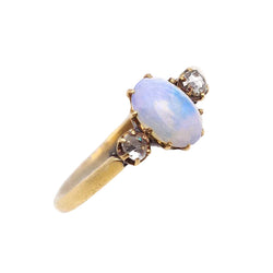 Trilogy Ring in Yellow gold, Opal, and Diamonds
