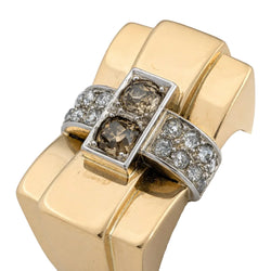 Tank Ring in White gold, Yellow gold, and Diamonds