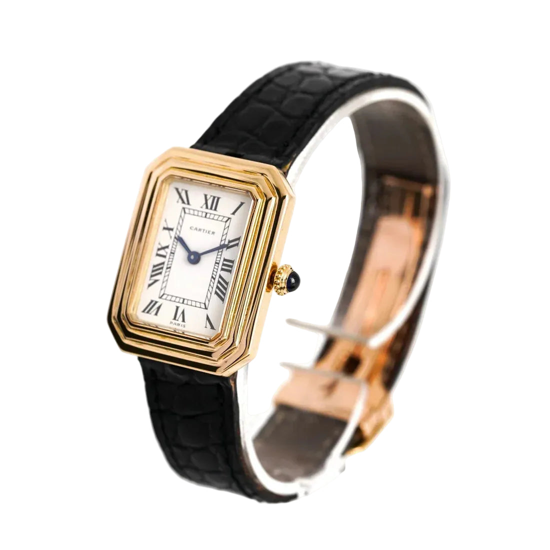 CARTIER "Cristallor" watch in yellow gold, rose gold, and leather