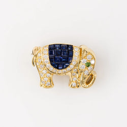 "Elephant" brooch in yellow gold, diamonds, and sapphires