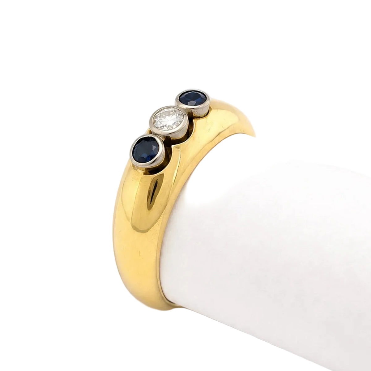 Trilogy Ring in Yellow Gold, Sapphires, and a Diamond