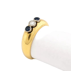 Trilogy Ring in Yellow Gold, Sapphires, and a Diamond