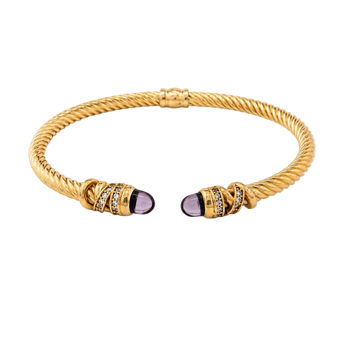 Yellow Gold Bangle Bracelet with Amethysts and Diamonds