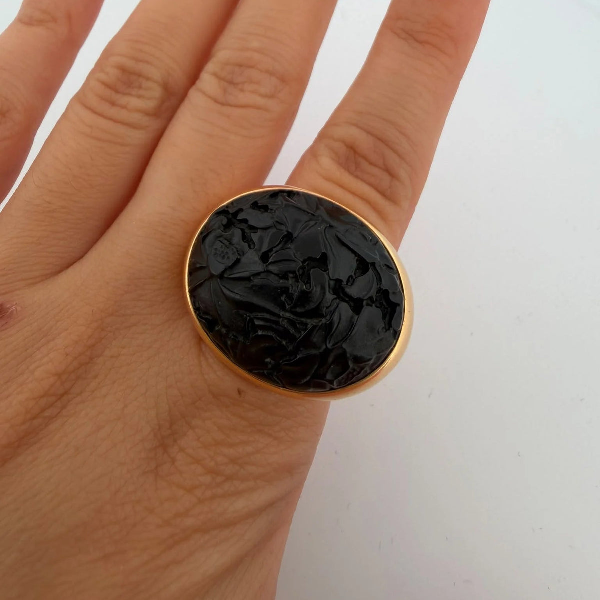 POMELLATO "Victoria Jet" Cocktail Ring in yellow gold, jet, and diamond
