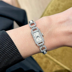 Watch in white gold, platinum, and diamonds