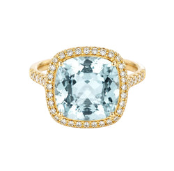 ISABELLE LANGLOIS "Entourage" Ring in yellow gold, aquamarine, and diamonds