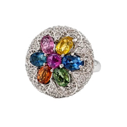 Bague Dôme en or blanc, saphirs et diamants