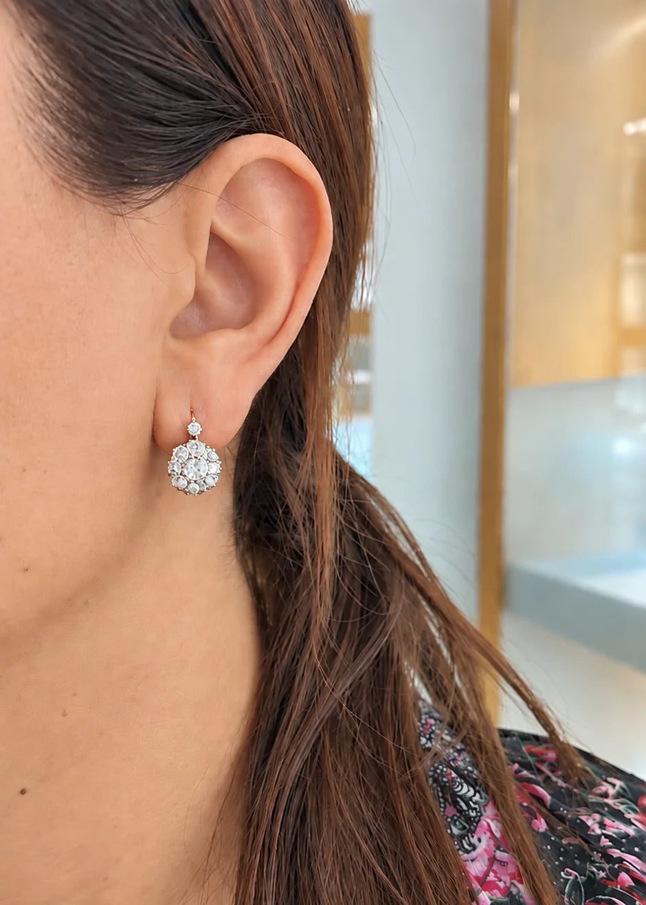 Lever-back earrings in yellow gold, Platinum, and Diamonds