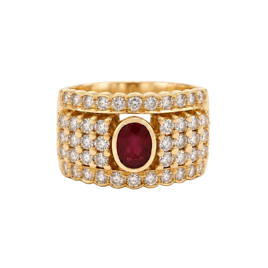 Yellow Gold Pave Ring with Rubies and Diamonds