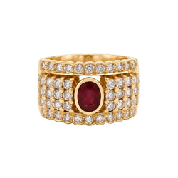 Yellow Gold Pave Ring with Rubies and Diamonds