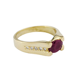 Yellow Gold Solitaire Ring with Ruby and Diamonds