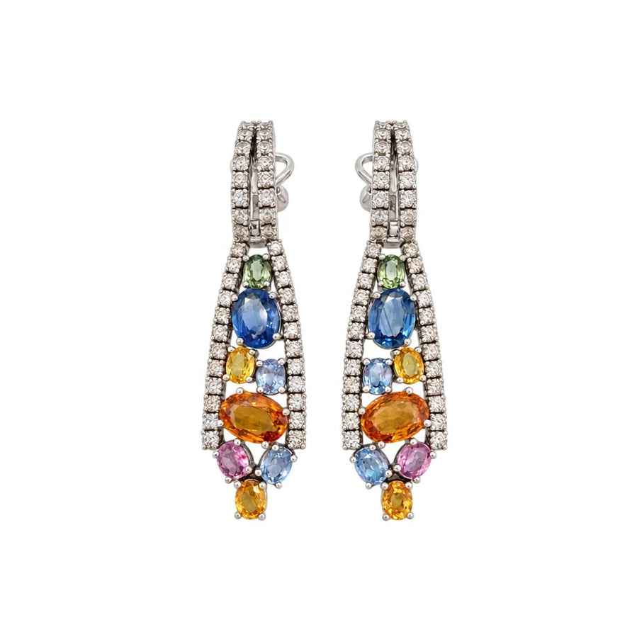 Boucles d’oreilles Pendantes en or blanc, saphirs et diamants