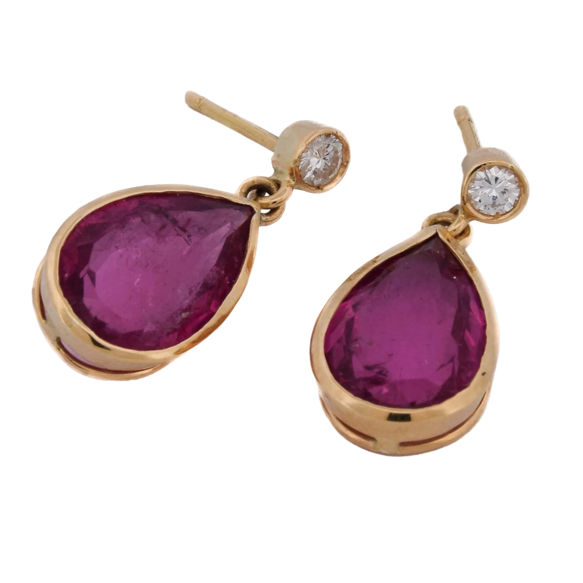 Yellow Gold Dangle Earrings with Tourmalines and Diamonds