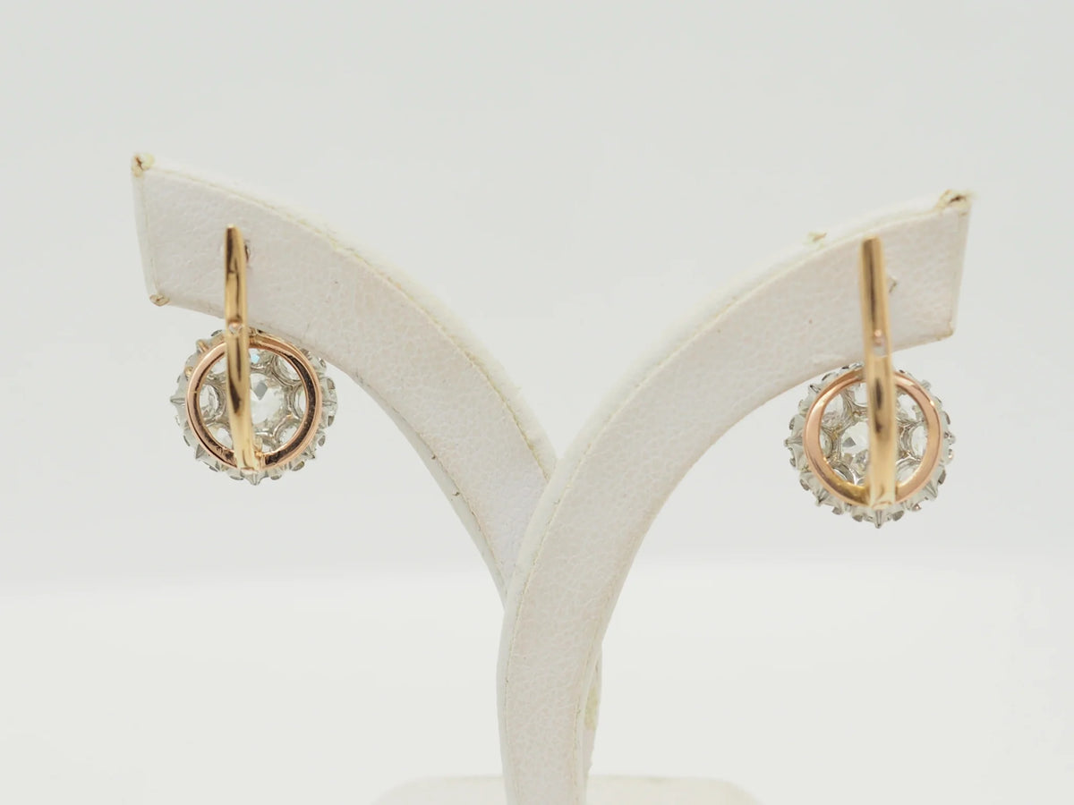 Lever-back earrings in yellow gold, Platinum, and Diamonds