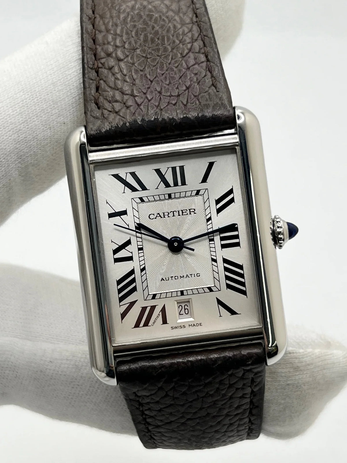 CARTIER "Tank Solo XL" Watch in Stainless Steel and Leather