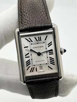 CARTIER "Tank Solo XL" Watch in Stainless Steel and Leather