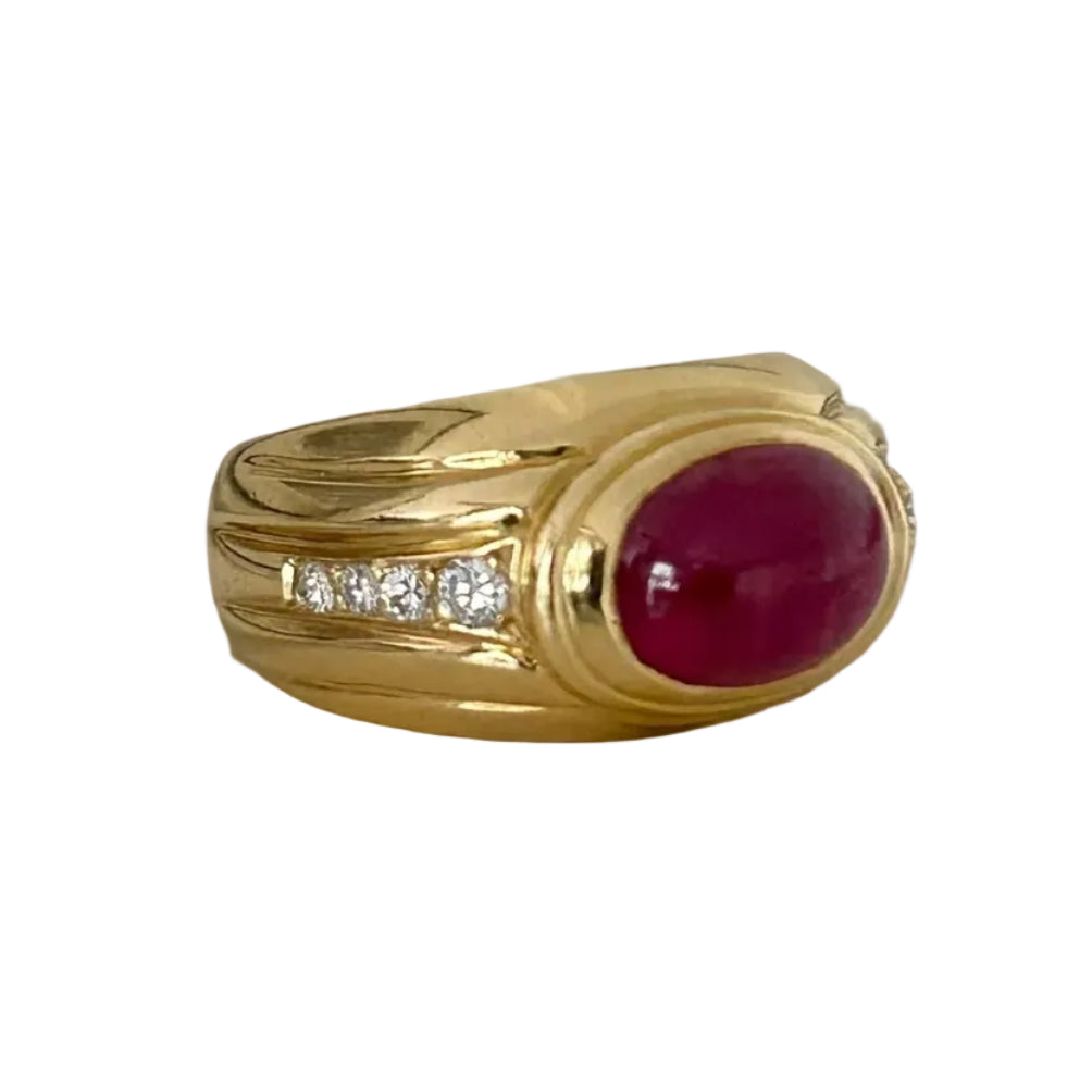Yellow Gold Bangle Ring with Rubies and Diamonds