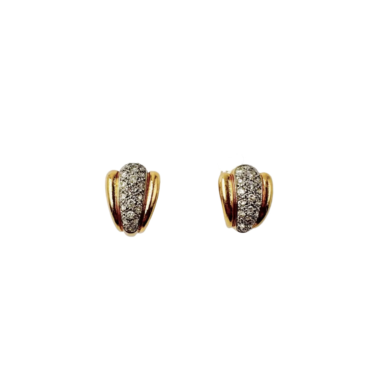 Earrings in white gold, yellow gold, and diamonds