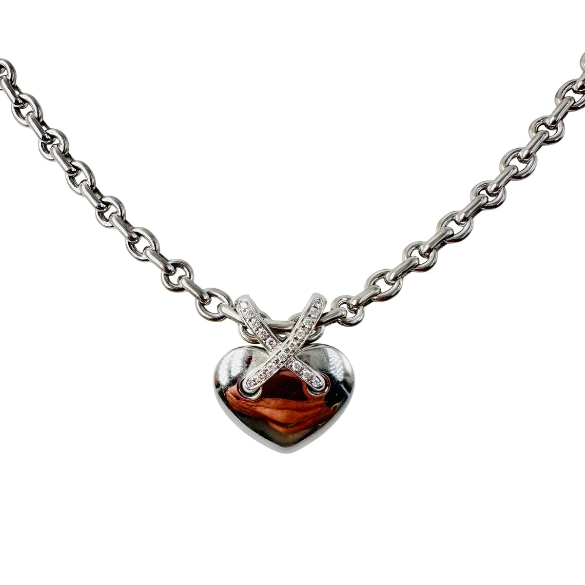 Collier Pendentif CHAUMET Coeur Liens en or blanc et diamants