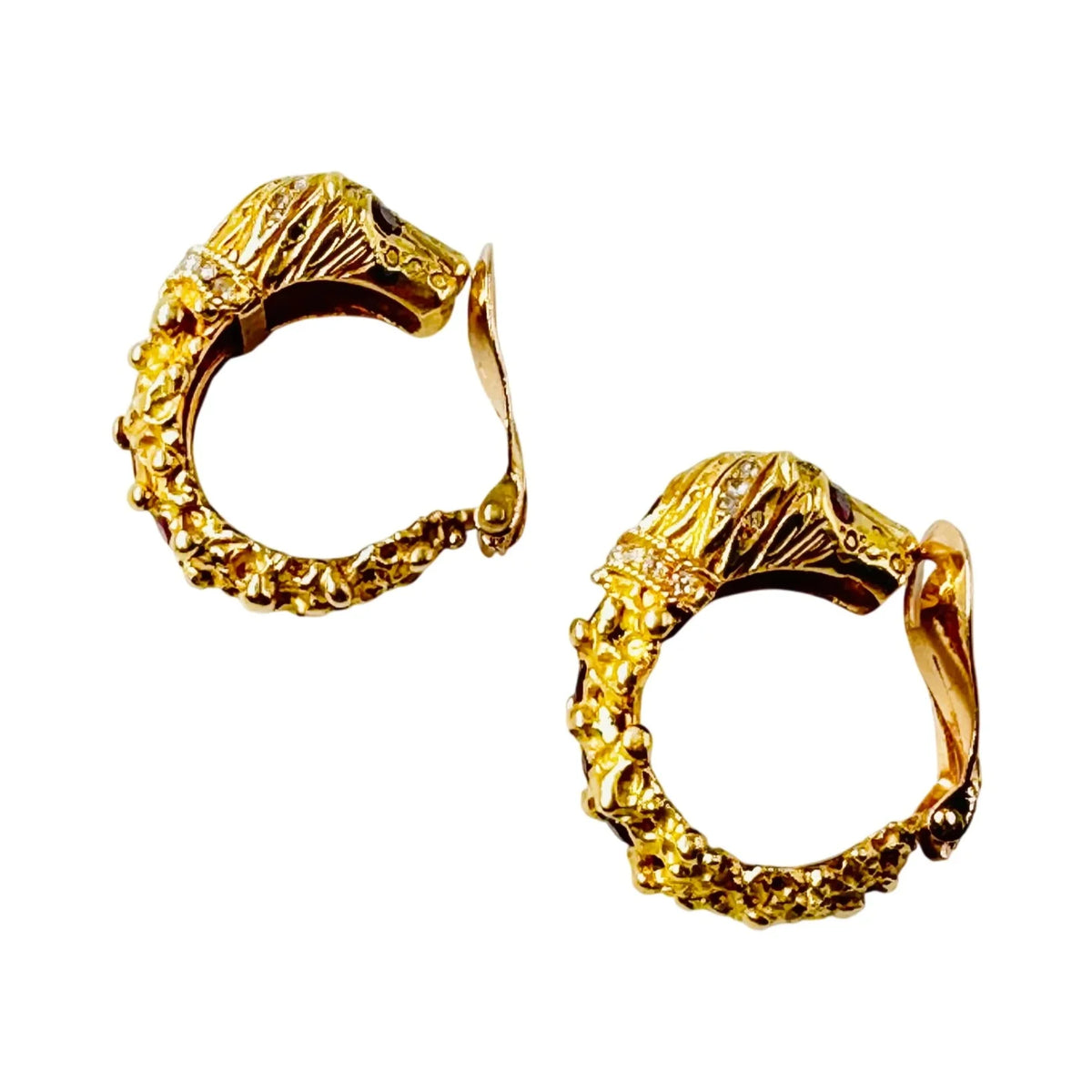 Lion's Head Hoop Earrings in Yellow gold, Rubies, and Diamonds